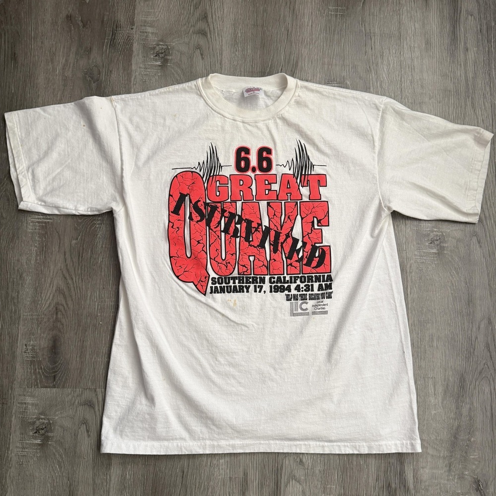 Vintage 1994 Northridge Earthquake Shirt Mens XL White I Survived California